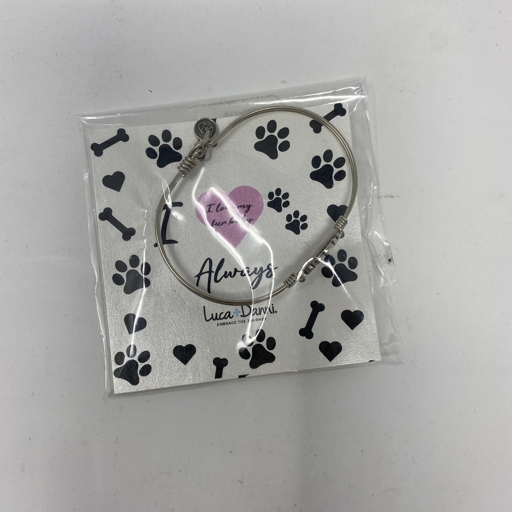 Luca + Danni 'I Love My Human Always' Paw Print Bangle Bracelet‎ Silver Tone USA